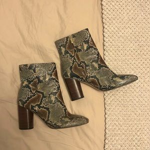 Sam Edelman Leather Heeled Boot - Size 9.5 - Black Brown Snakeskin